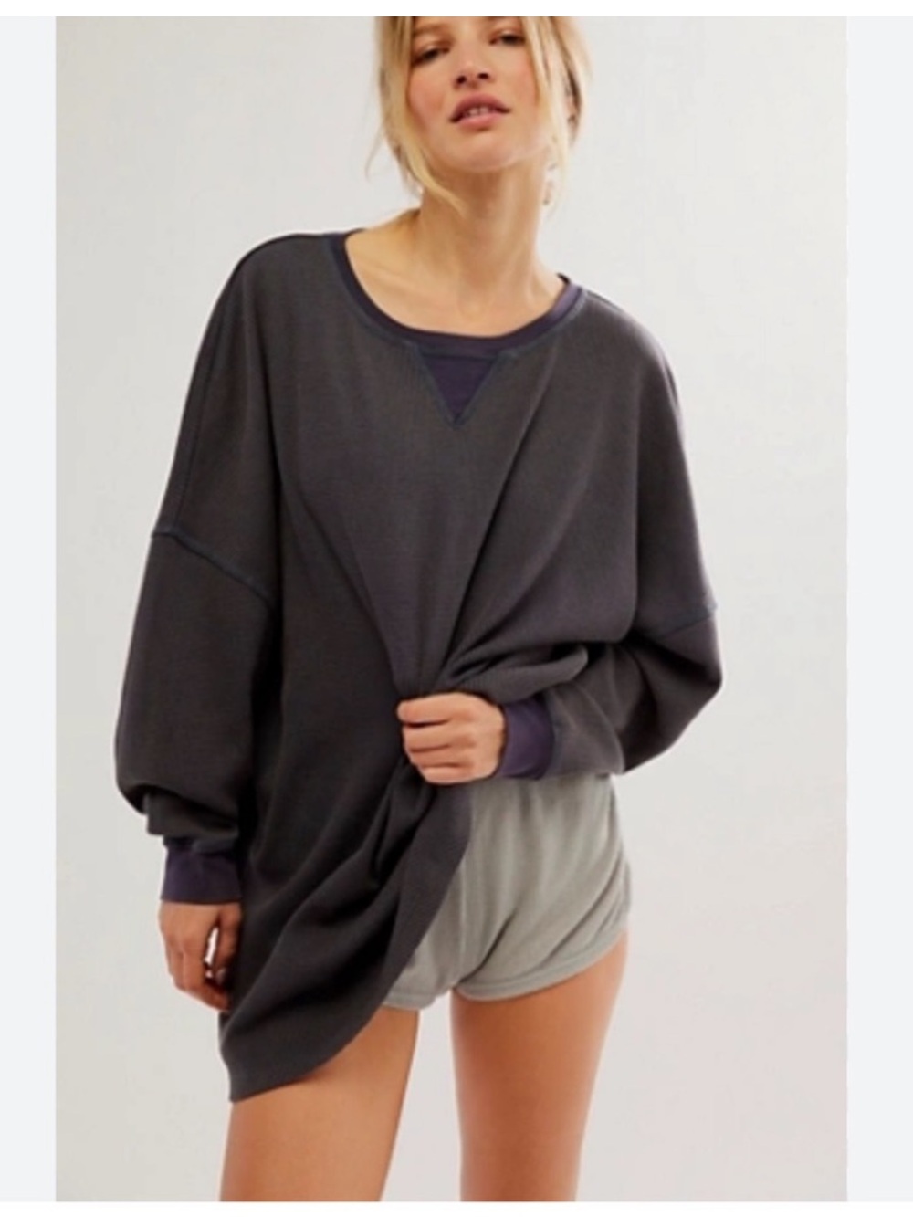 Free People black early night thermal pullover top size XS